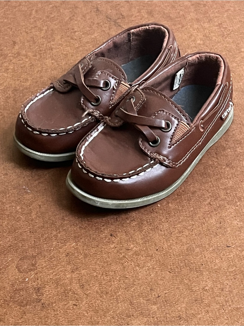 Carter's Toddler’s Brown Leather-Look Boys Moccasin Boat Shoes Size 7M EU23